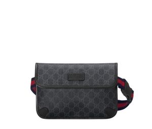 Gucci GG Belt Bag In Supreme Canvas And Black Leather Trim With Trademark Leather Tag Black