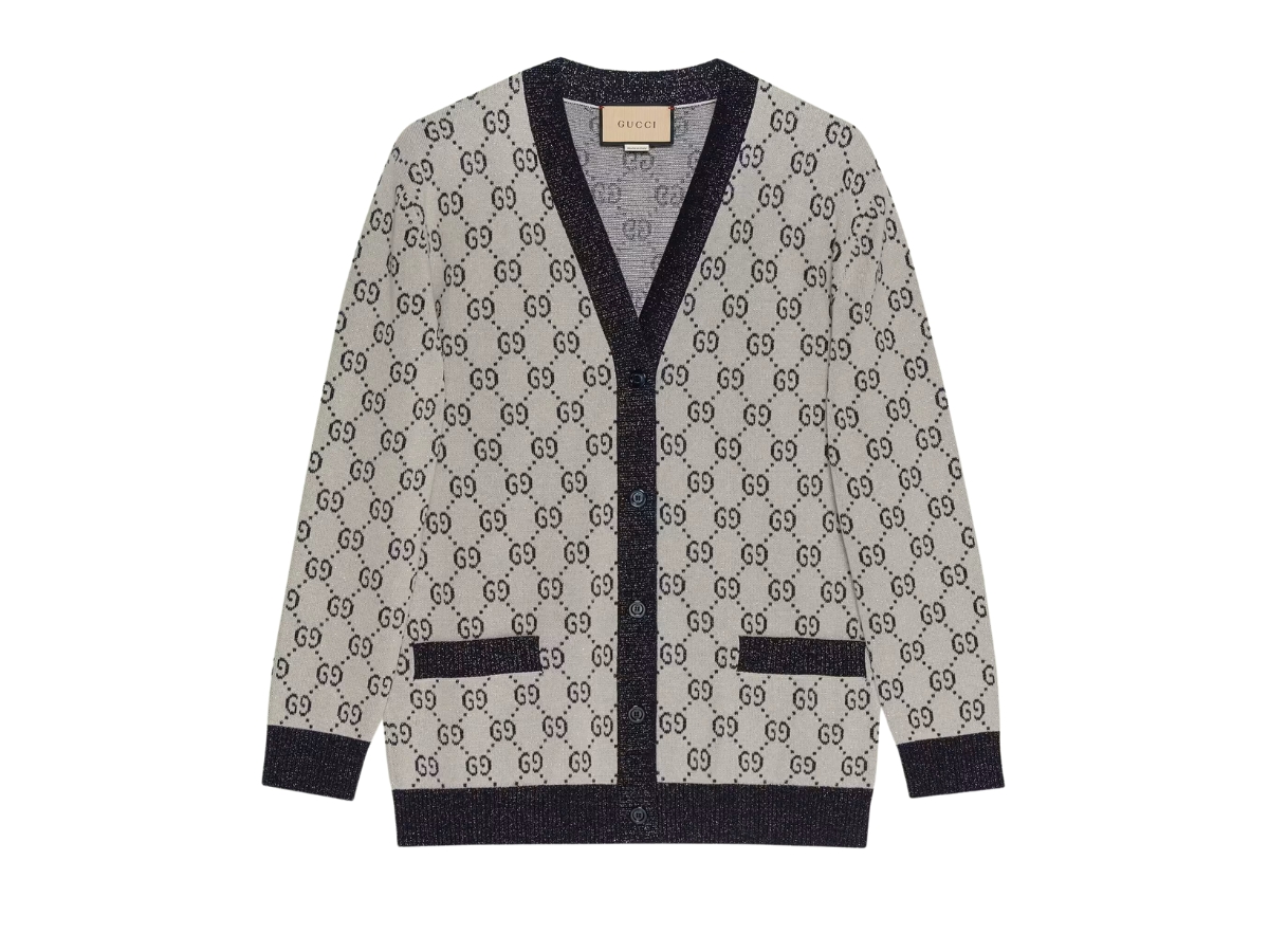 GG wool jacquard cardigan in blue