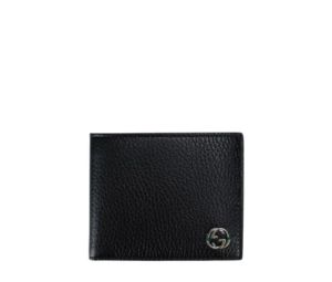 Gucci GG Interlocking Bi-Fold Wallet In Black And Green Leather