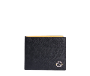 Gucci GG Interlocking Bi-Fold Wallet In Calfskin Black-Yellow