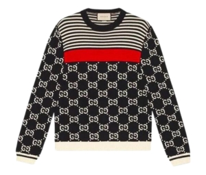 Gucci GG Logo Striped Knit Sweater Dark Blue