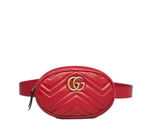 Gucci GG Marmont Belt Bag Matelasse Chevron Leather Red