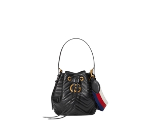 Gucci GG Marmont Bucket Bag Matelasse Sylvie Web In Quilted Leather With Antique Gold-Toned Hardware Black
