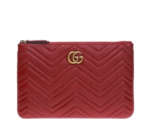 Gucci GG Marmont Clutch In Red Matelassé Calfskin With GG Gold-toned Hardware