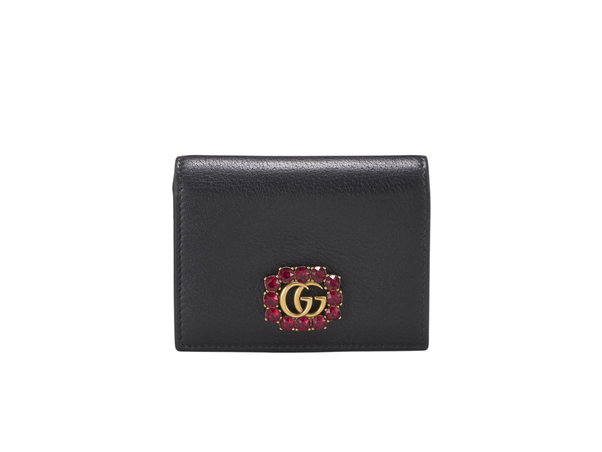 Sasom Gucci Gg Marmont Compact Wallet In Leather With Antiqued Gold Hardware Black