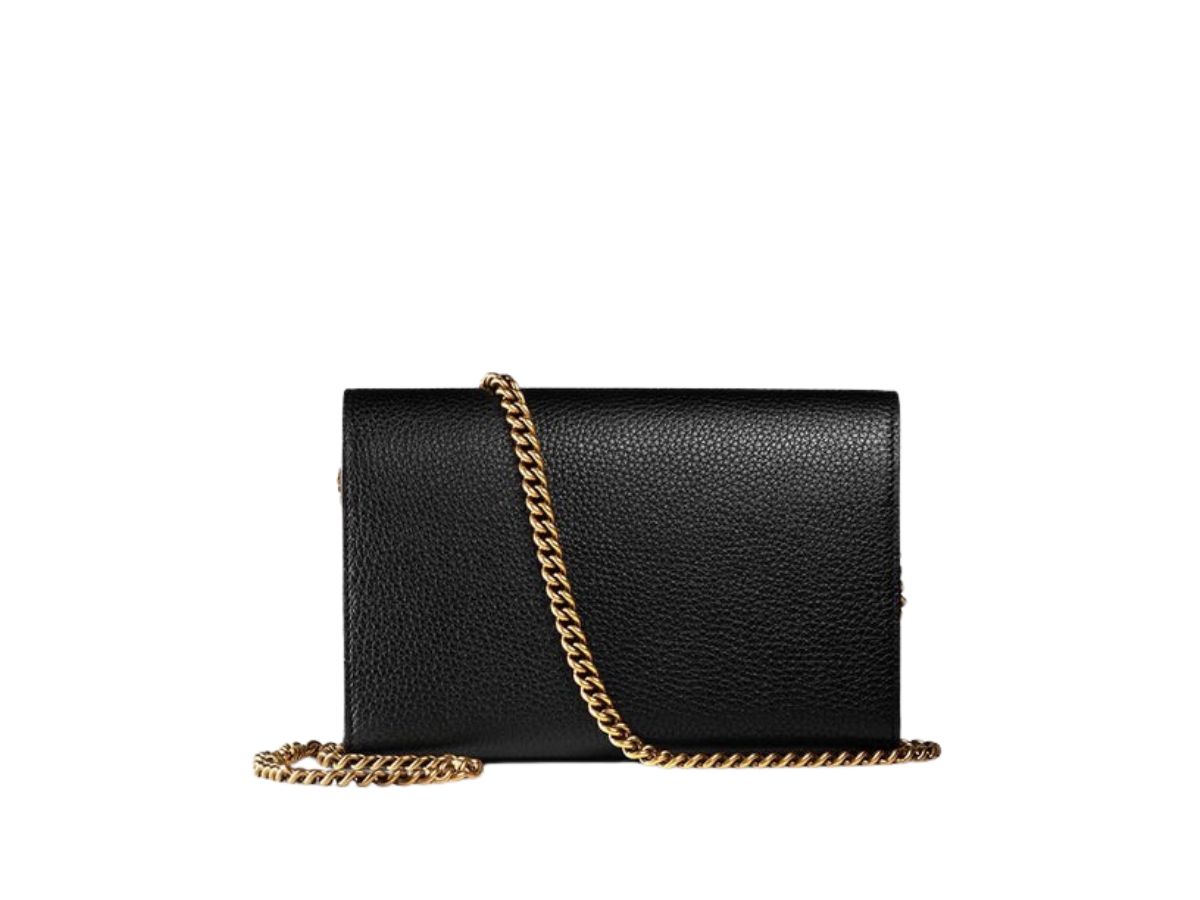 Gucci GG Marmont Leather Chain Wallet In Black Natural Grain