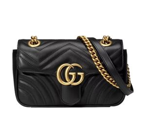 Gucci GG Marmont Mini Shoulder Bag In Matelasse Chevron Leather With Antique Gold-Toned Hardware Black