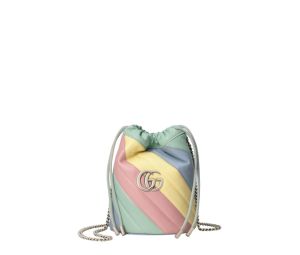 Gucci GG Marmont Mini Bucket Bag In Multicolor Matelassé Chevron Leather With Silver-Toned Hardware