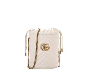 Gucci GG Marmont Mini Bucket Bag In Matelasse Chevron Leather With Antique Gold-Toned Hardware White
