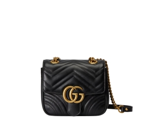 Gucci GG Marmont Mini Shoulder Bag In Matelassé Chevron Leather With Antique Gold-Toned Hardware Black