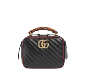 Gucci GG Marmont Shoulder Bag With Bamboo Handle In Black Leather With Gold Hardware