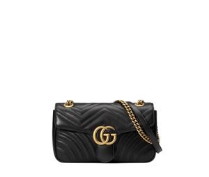 Gucci GG Marmont Small Shoulder Bag In Matelassé Chevron Leather With Antique Gold-Toned Hardware Black
