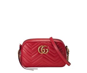 Gucci GG Marmont Small Shoulder Bag Matelasse Chevron Leather Red