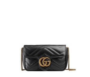Gucci GG Marmont Super Mini Bag In Matelasse Chevron Leather With Gold-Toned Hardware Black