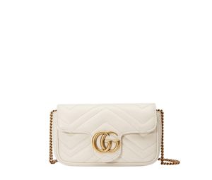Gucci GG Marmont Super Mini Bag In Matelasse Chevron Leather With Gold-Toned Hardware White