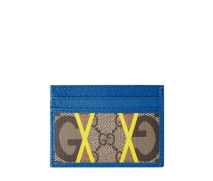 Gucci GG Rhombus Card Holder In Canvas and Leather Blue