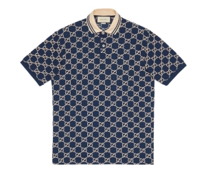 Buy Gucci GG Stretch Cotton Polo In Dark Blue GG Stretch Cotton With Off-White And Dark Blue Striped Collar at Sasom – Authentic and Ready to Ship