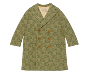 Gucci GG Wool Double-Breasted Coat In Green Wool Blend With Signature Double G Jacquard