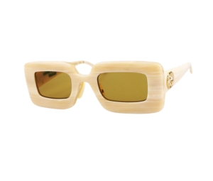 Gucci GG0974S-002-49 Sunglasses In Ivory Acetate Frame-Gold Interlocking G With Yellow Lenses