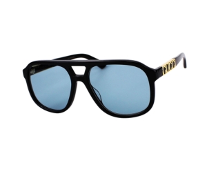 Gucci GG1188S-004-58 Sunglasses In Black Acetate Frame-Gold Lettering With Blue Lenses