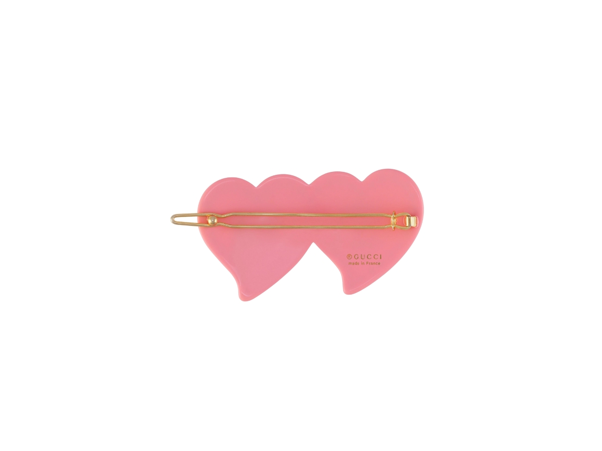 Gucci Tortoiseshell and Pink Heart Crystal Embellished Hair Clip GUCCI Crystal-embellished cotton-blend velvet hair clip  main image 4