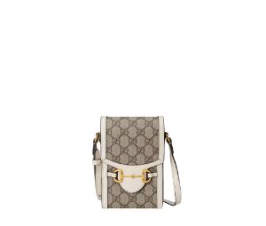GUCCI 1955 Horsebit Small Shoulder Bag in White Leather with GG