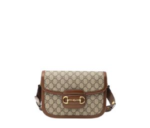 Gucci Horsebit 1955 Small Shoulder Bag In GG Supreme Canvas And Brown Leather Trim With Gold-Toned Hardware Beige Ebony