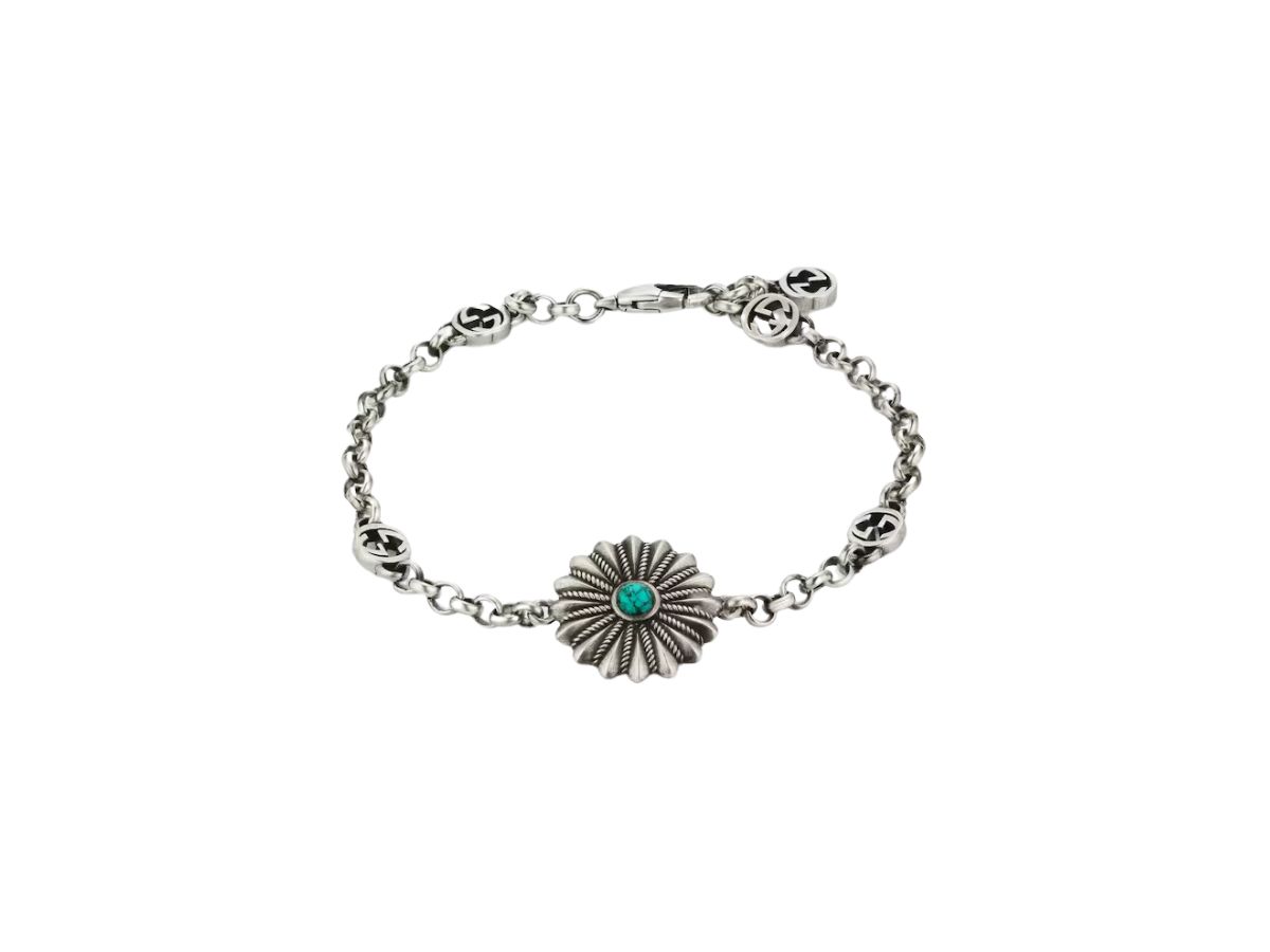 Gucci Interlocking G Bracelet With Flower In Sterling Silver With