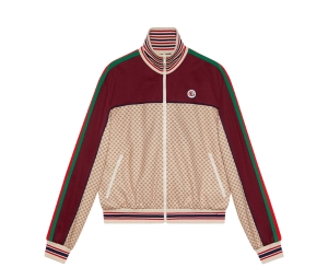 Gucci Interlocking G Print Jersey Jacket In Beige and Bordeaux Technical And Cotton Polyester