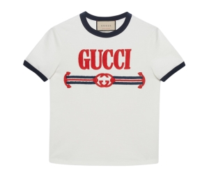 Gucci Interlocking G Web Cotton Jersey T-Shirt In Off White Cotton Jersey-Blue Trim Crewneck