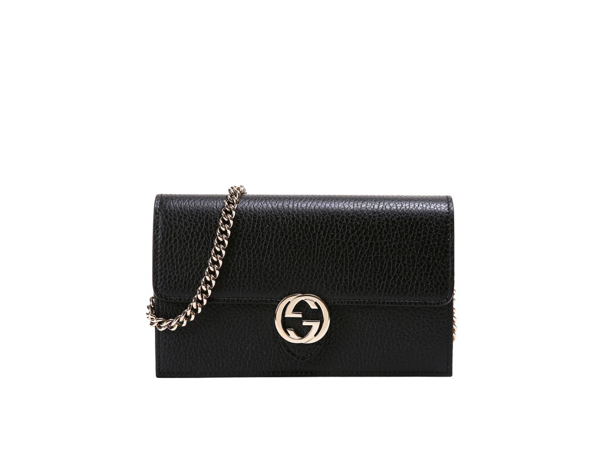 Gg leather wallet hot sale on a chain