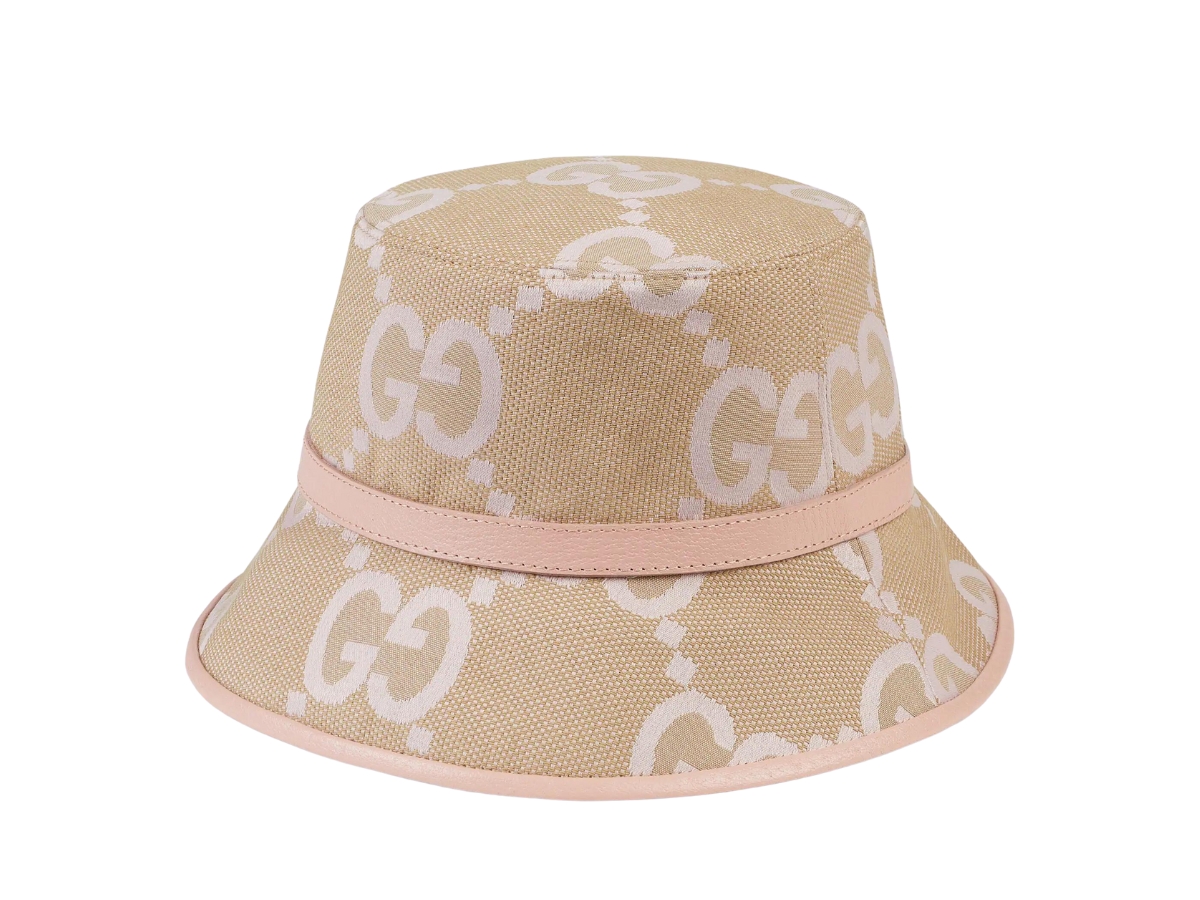 Gucci Beige and Pink GG Canvas Bucket Hat with Leather Trim Gucci-GG-Canvas-Bucket-Hat.jpg main image 3