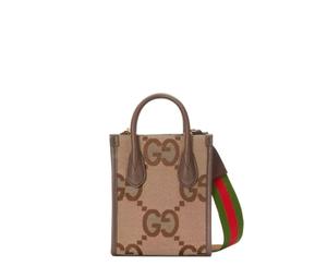 Jumbo GG mini tote bag in camel and ebony GG canvas