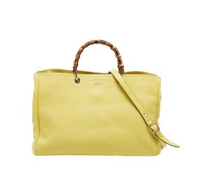 Gucci Large Bamboo Handle Shopper Tote Yellow Lime