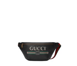 Gucci Large Belt Bag In Leather and Logo Print With Gold-Toned Hardware Black