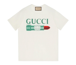 Gucci Lipstick Print Print Cotton T-Shirt In White Cotton Jersey With Gucci Lipstick Print Crewneck