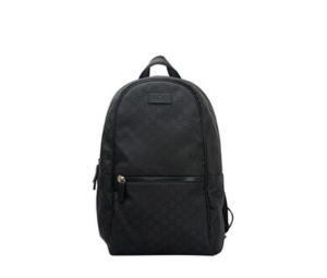 Gucci Logo Leather School Backpack In Black GG Canvas With Silver-Tone Hardware