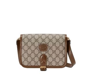 Gucci Mini Shoulder Bag With Interlocking G In GG Supreme Canvas Beige Ebony