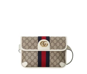 Gucci Ophidia Belt Bag In GG Supreme Canvas And White Leather Trim With Gold-Toned Hardware Beige Ebony