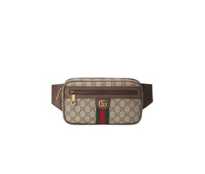Gucci Ophidia GG Belt Bag In Beige Ebony Soft GG Supreme With Brown Leather With Antique Gold-Toned Hardware