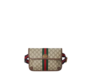 Gucci Ophidia GG Small Belt Bag In Beige And Ebony GG Supreme Canvas With Gold-Toned Hardware
