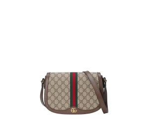 Gucci Ophidia GG Small Shoulder Bag In Beige-Ebony GG Supreme Canvas With Gold-Toned Hardware