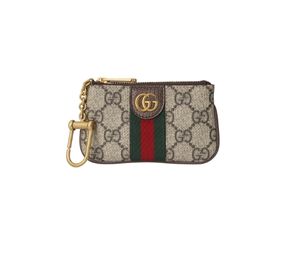Gucci Ophidia Key Case In GG Supreme Canvas And Brown Leather Trim With Gold-Toned Hardware Beige Ebony