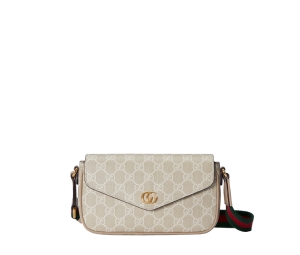 Gucci Ophidia Mini Bag In Beige And Oatmeal GG Supreme Canvas With Gold-Toned Hardware