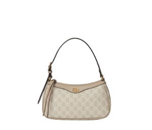 Gucci Ophidia Small Handbag In GG Supreme Canvas And Oatmeal Leather Trim Beige And White