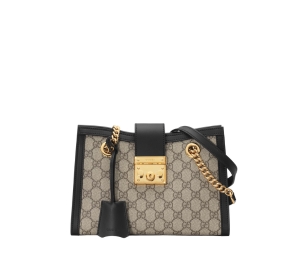 Gucci Padlock Small GG Shoulder Bag In Beige Ebony Supreme Canvas With Gold-Toned Hardware