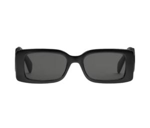 Gucci Rectangular-Frame Sunglasses In Shiny Black Injection Frame With Solid Grey Lens