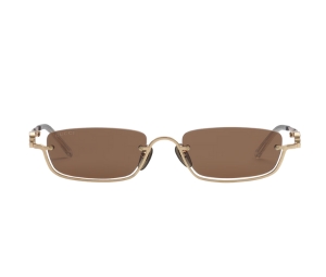 Gucci Rectangular-frame Sunglasses In Shiny Gold-toned Metal Frame-Interlocking G With Solid Brown Lens