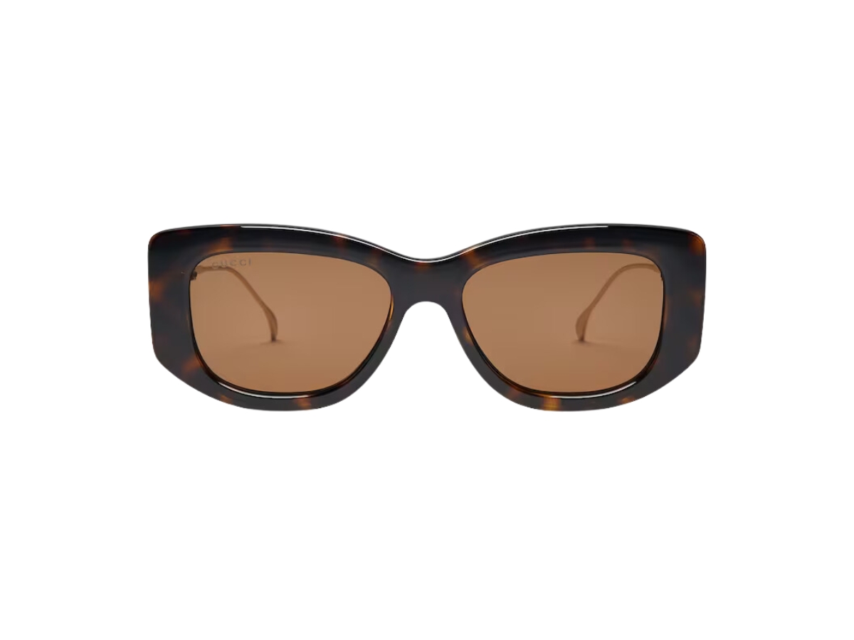 Gucci Rectangular Frame Sunglasses In Shiny Gold-Toned Metal 