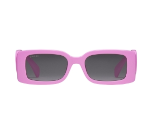 Buy Gucci Rectangular Frame Sunglasses In Shiny Pink Injection Frame-Interlocking G With Solid Grey Lenses at Sasom – Authentic and Ready to Ship